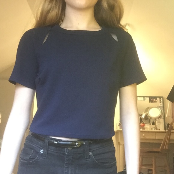 Navy Blue cropped shirt, with collarbone cut outs - Picture 4 of 8